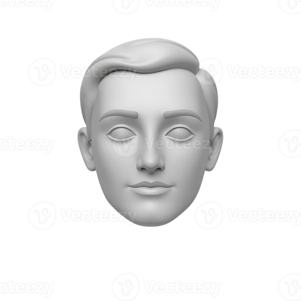 3D Cartoon Head of a Young Man. png