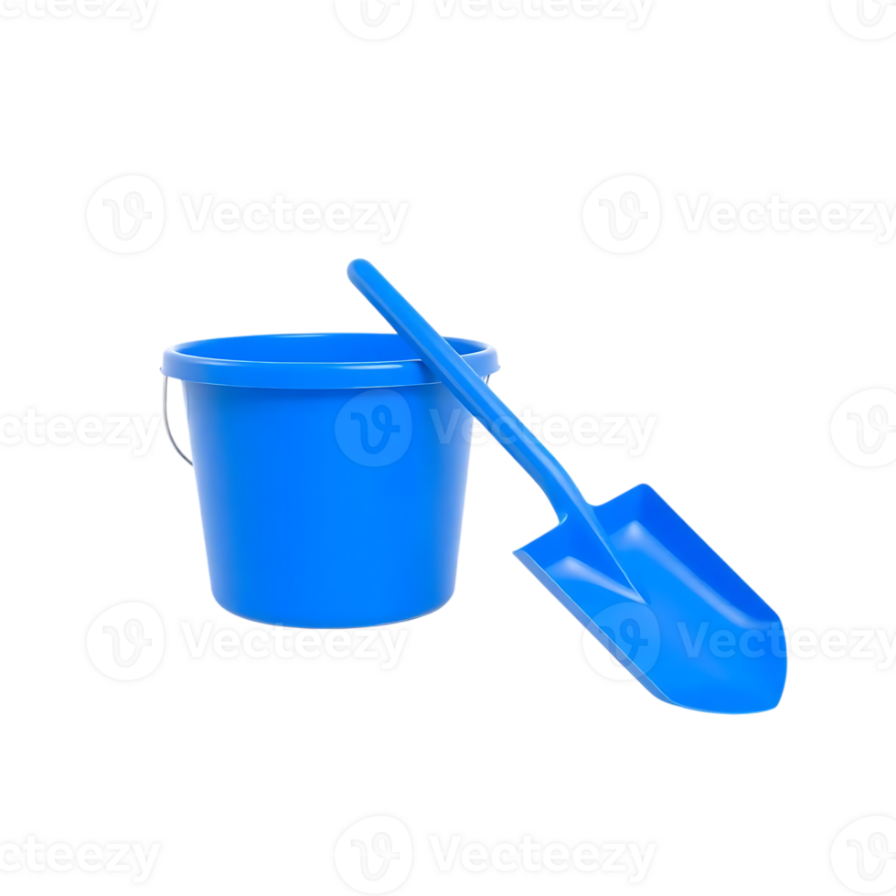 A blue plastic toy bucket and shovel. png