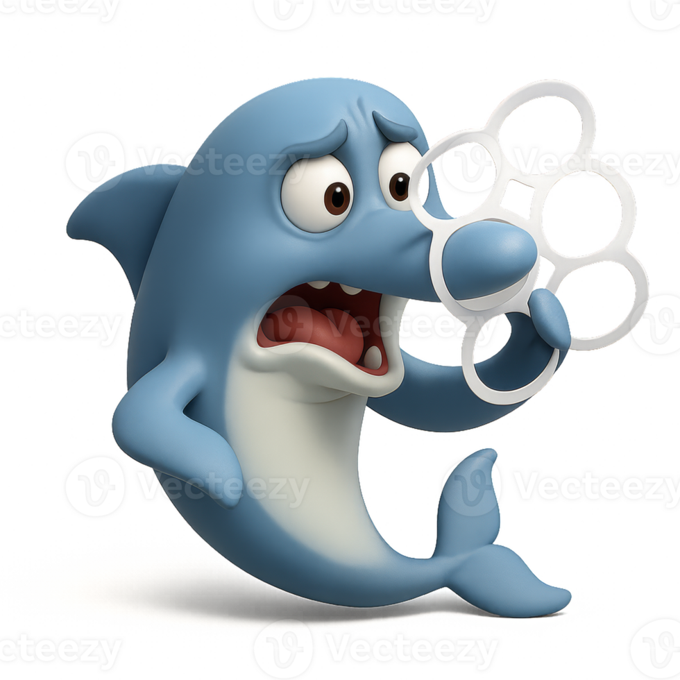 Dolphin Character with Six Pack Rings in a Struggle Scene png