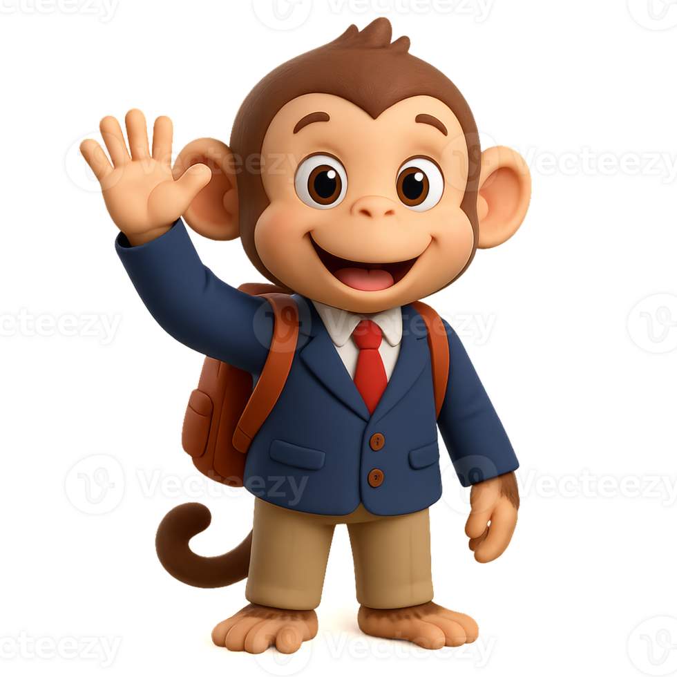 Cartoon Monkey Character in Student Outfit Posing Cheerfully png