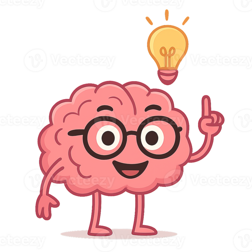 Creative Brain Character with Light Bulb Idea Moment png