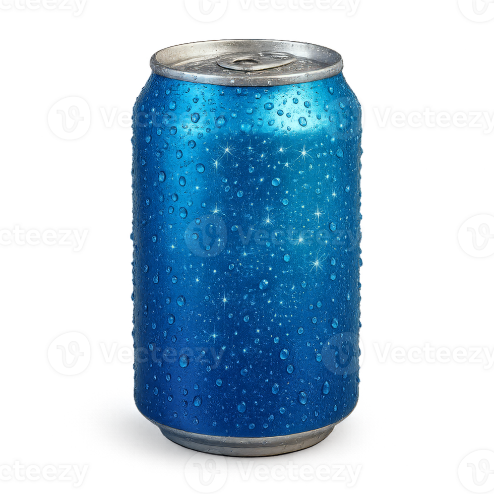 Bright and Refreshing Blue Soda Can with Water Droplets png
