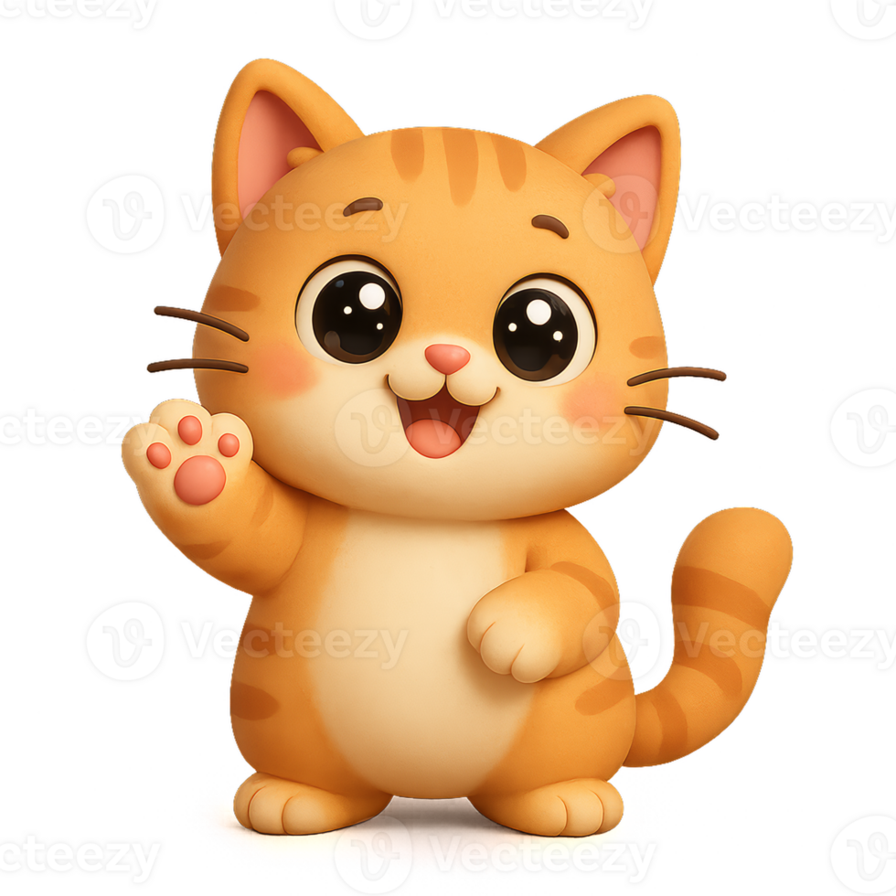 Joyful Cartoon Cat Character with Cute Expressions and Playful Pose png