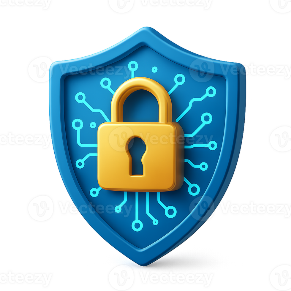 Modern Cybersecurity Shield Icon with Lock and Circuit Design png