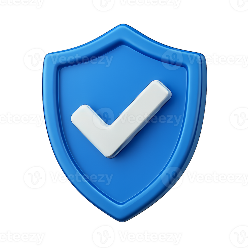 3D Simple Security Shield with Checkmark in Bright Blue Color png