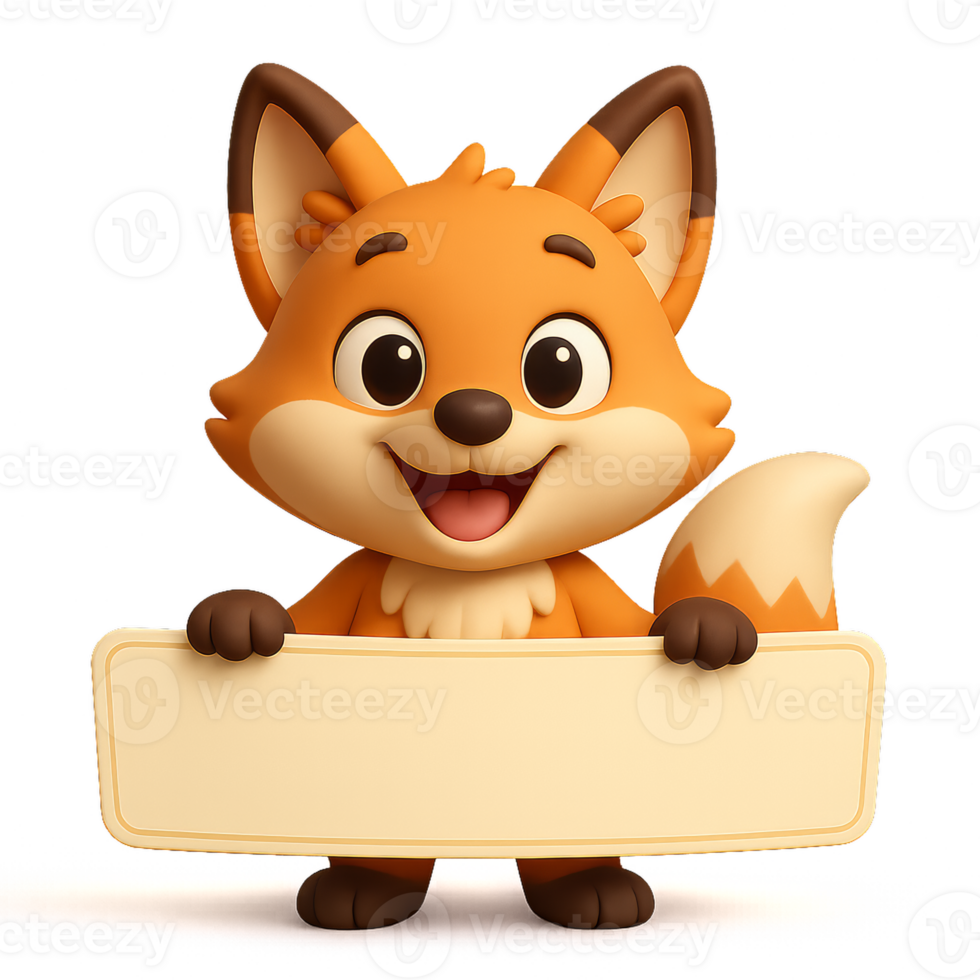Cute Cartoon Fox Holding a Blank Banner with Cheerful Expression png