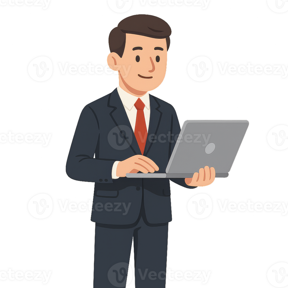 Professional Man with Laptop in Business Setting, Simple Design png
