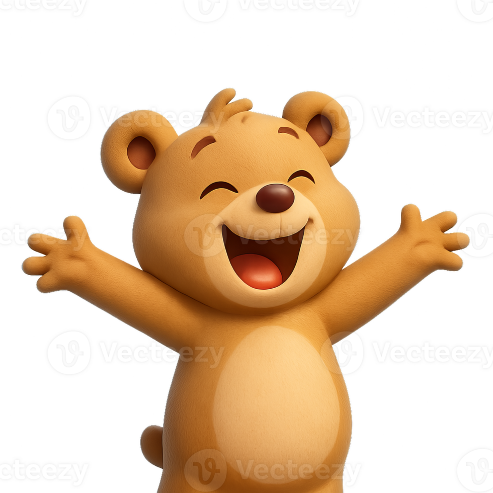 Joyful Cartoon Bear Stretching with Happy Expression in Simple Style png