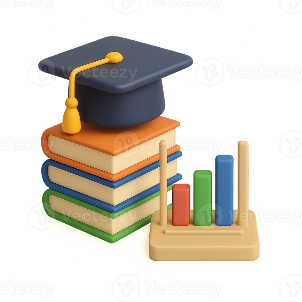 3D Education Infographic with Books and Chart for Learning Visuals png