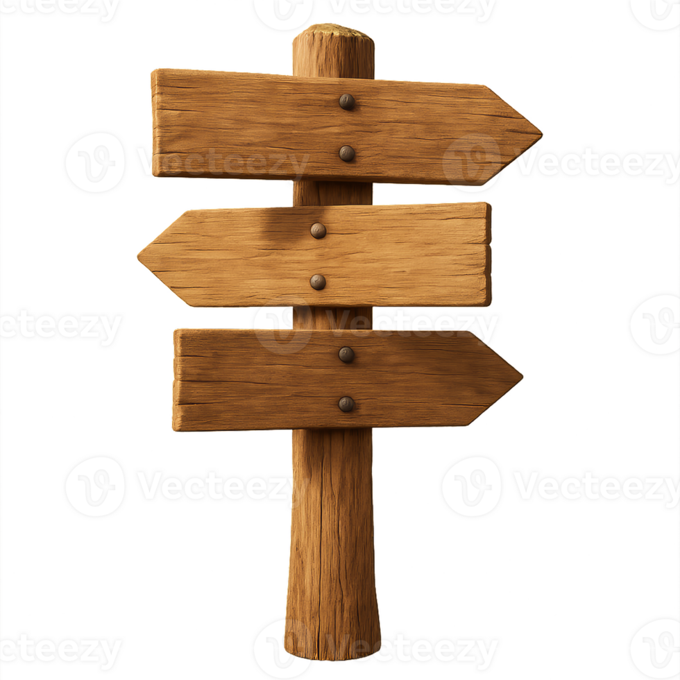Simple 3D Wooden Signposts for Directional Guidance and Design png