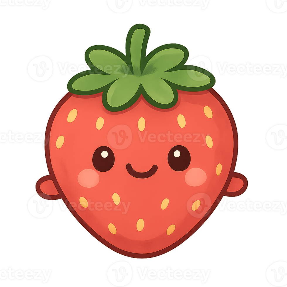 Cute Kawaii Strawberry Character with a Cheerful Expression png