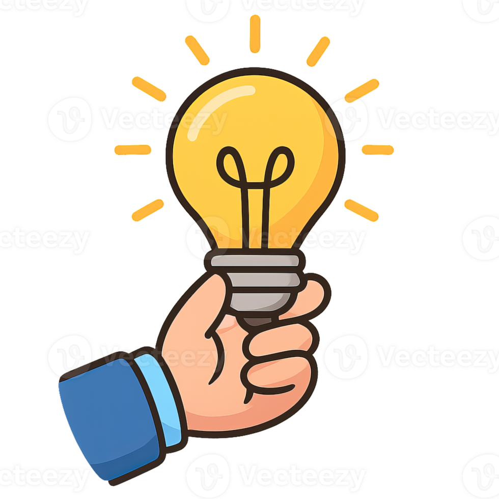 Glowing Light Bulb Cartoon Idea in Hand Illustrating Creativity png