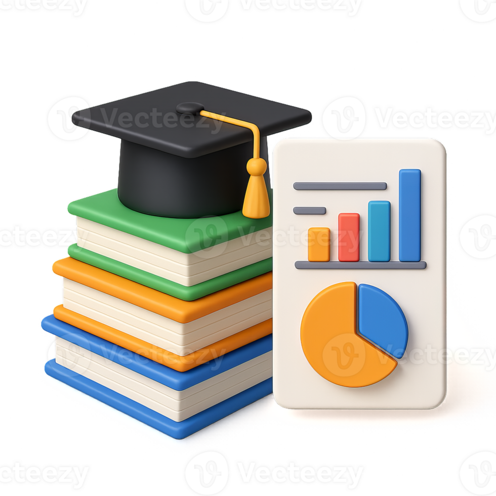 Simple 3D Education Infographic with Books and Graduation Cap png