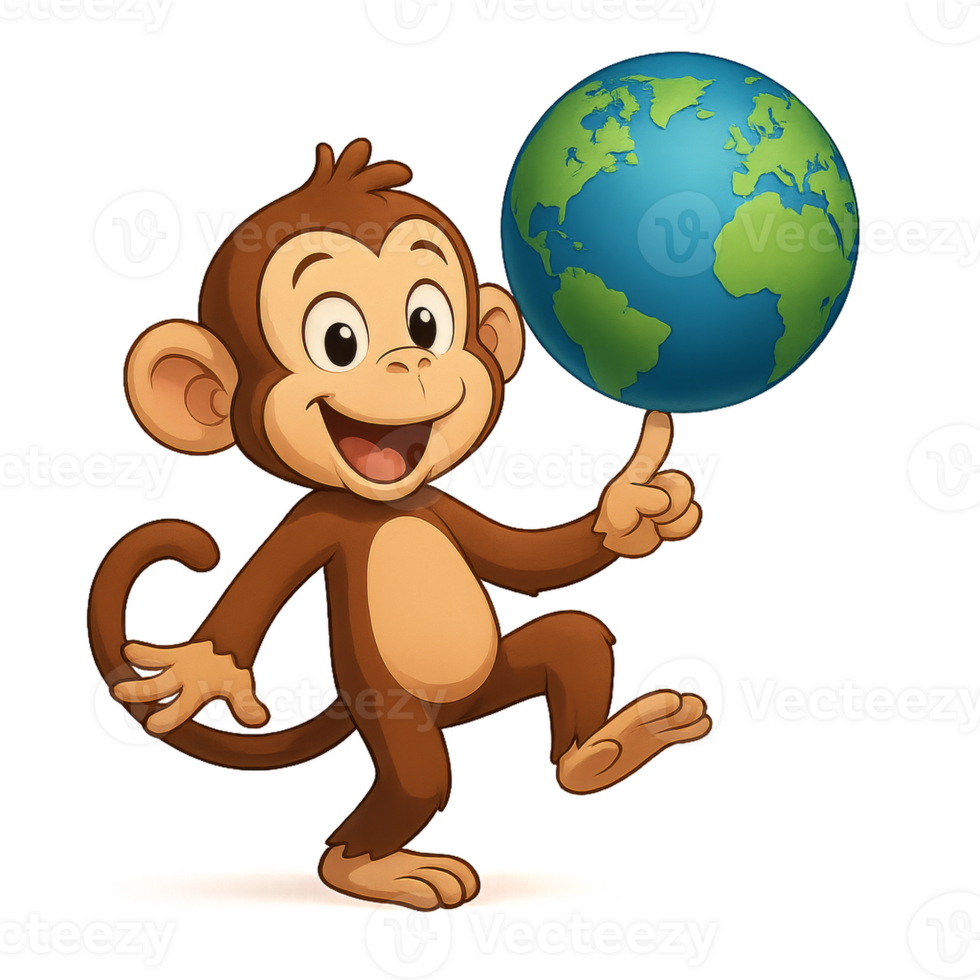 Playful Monkey Balancing Earth Globally with Cheerful Expression png