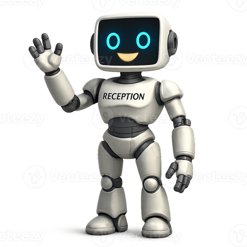 Friendly Robot Receptionist with a Simple and Cheerful Design png