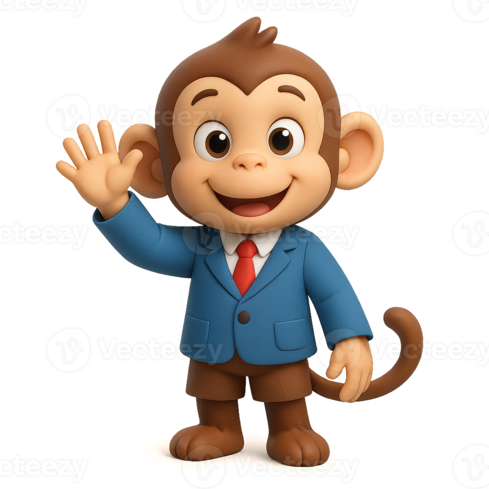 Cute Cartoon Monkey Student in Suit with Friendly Wave Gesture png