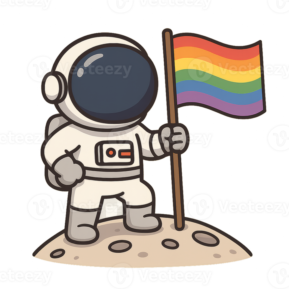 Astronaut Holding Rainbow Flag in Simple Cartoon Style Artwork png