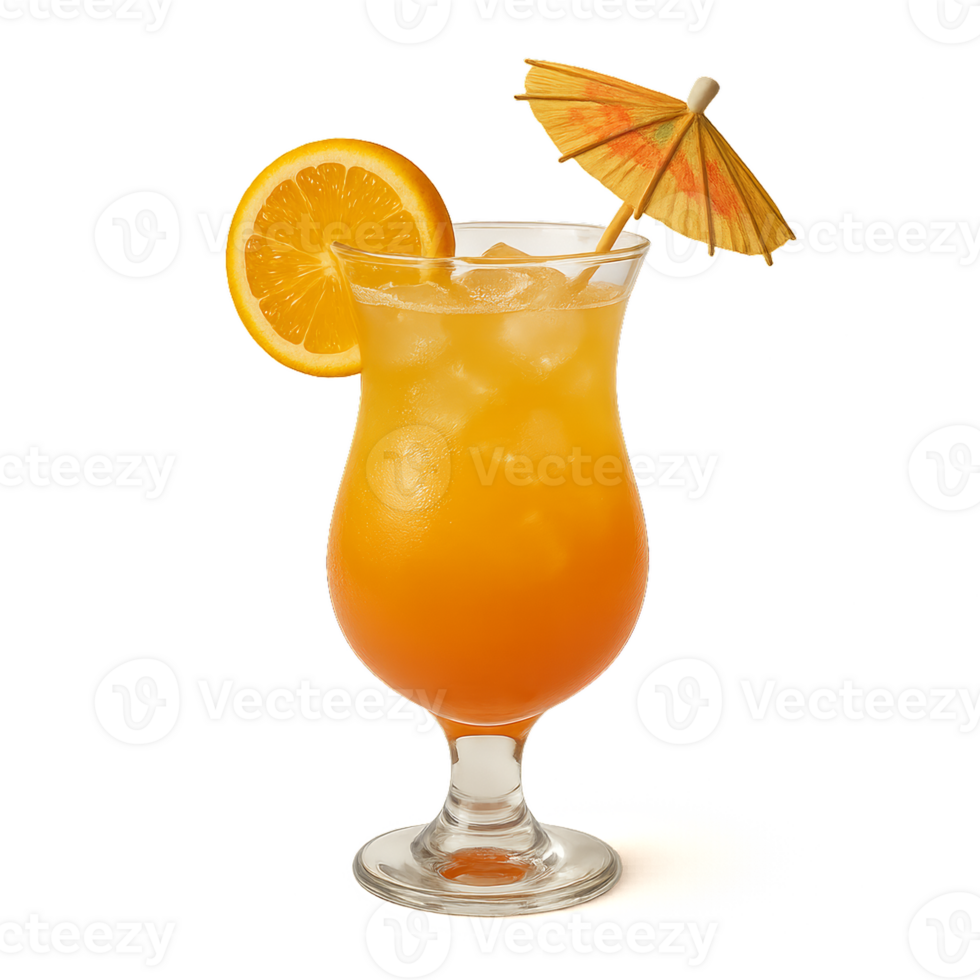 Refreshing Tropical Cocktail with an Orange Slice and Umbrella Decoration png