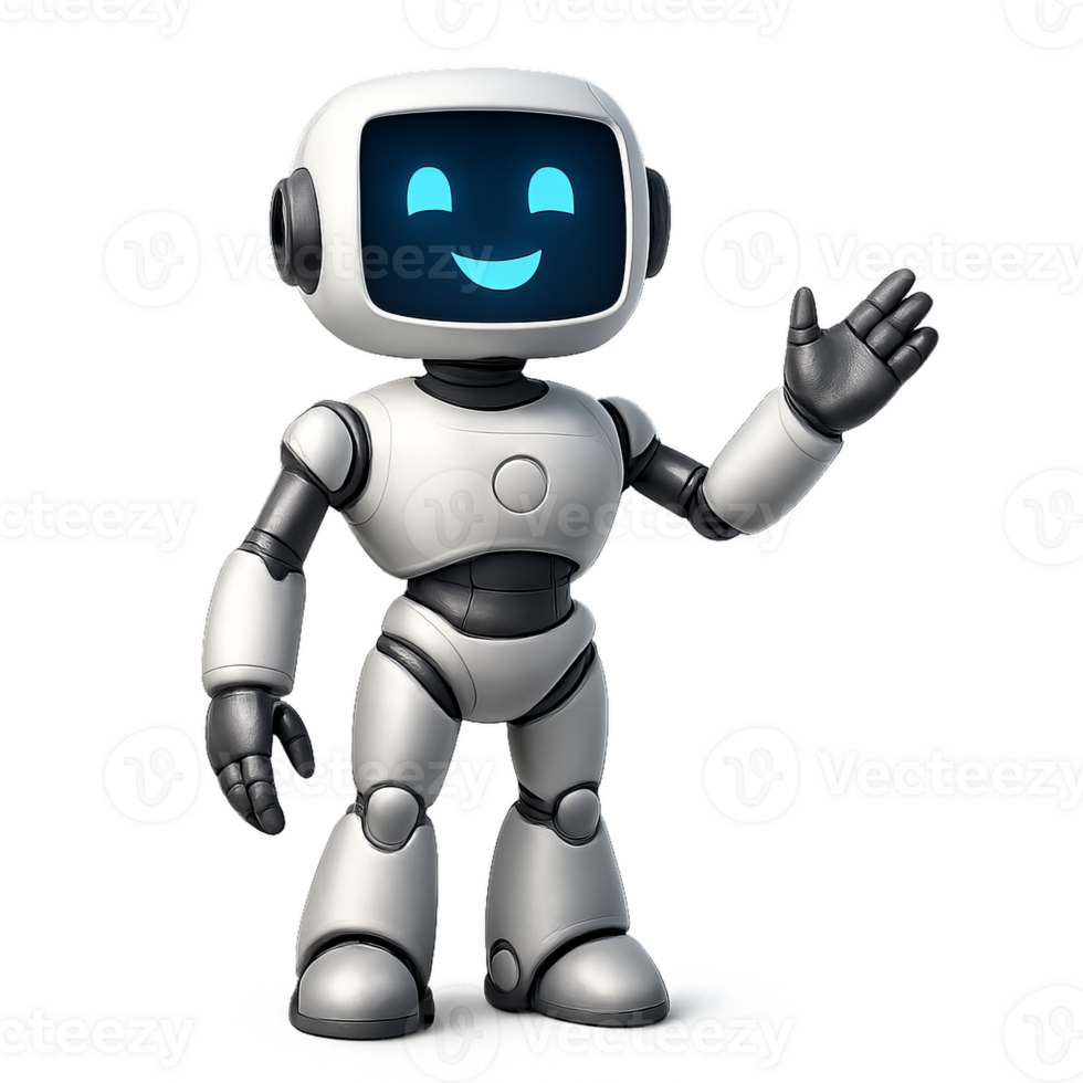 Friendly Robot Receptionist Welcoming Visitors with a Happy Smile png
