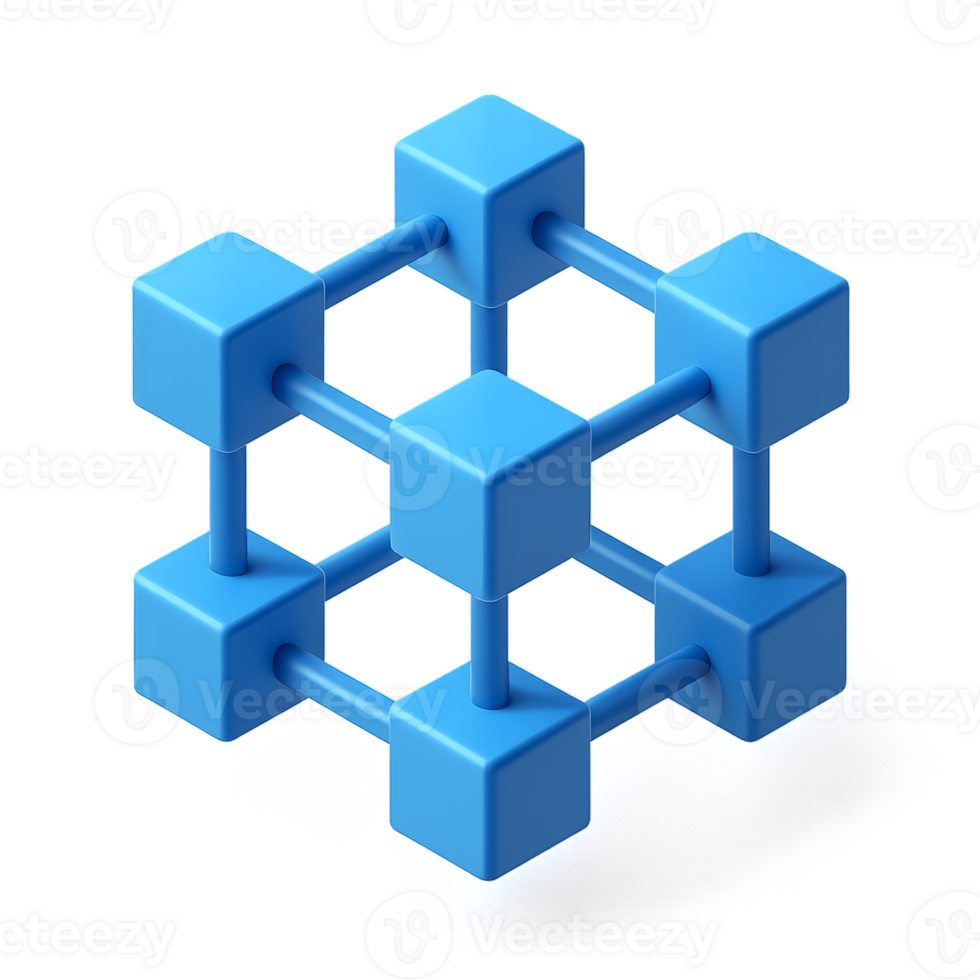 3D Blue Block Network Structure for Digital Innovation Concepts png