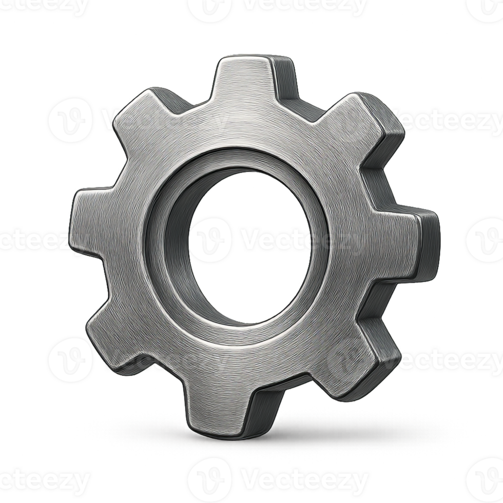 3D Metallic Gear on Transparent Background Ideal for Design Projects png