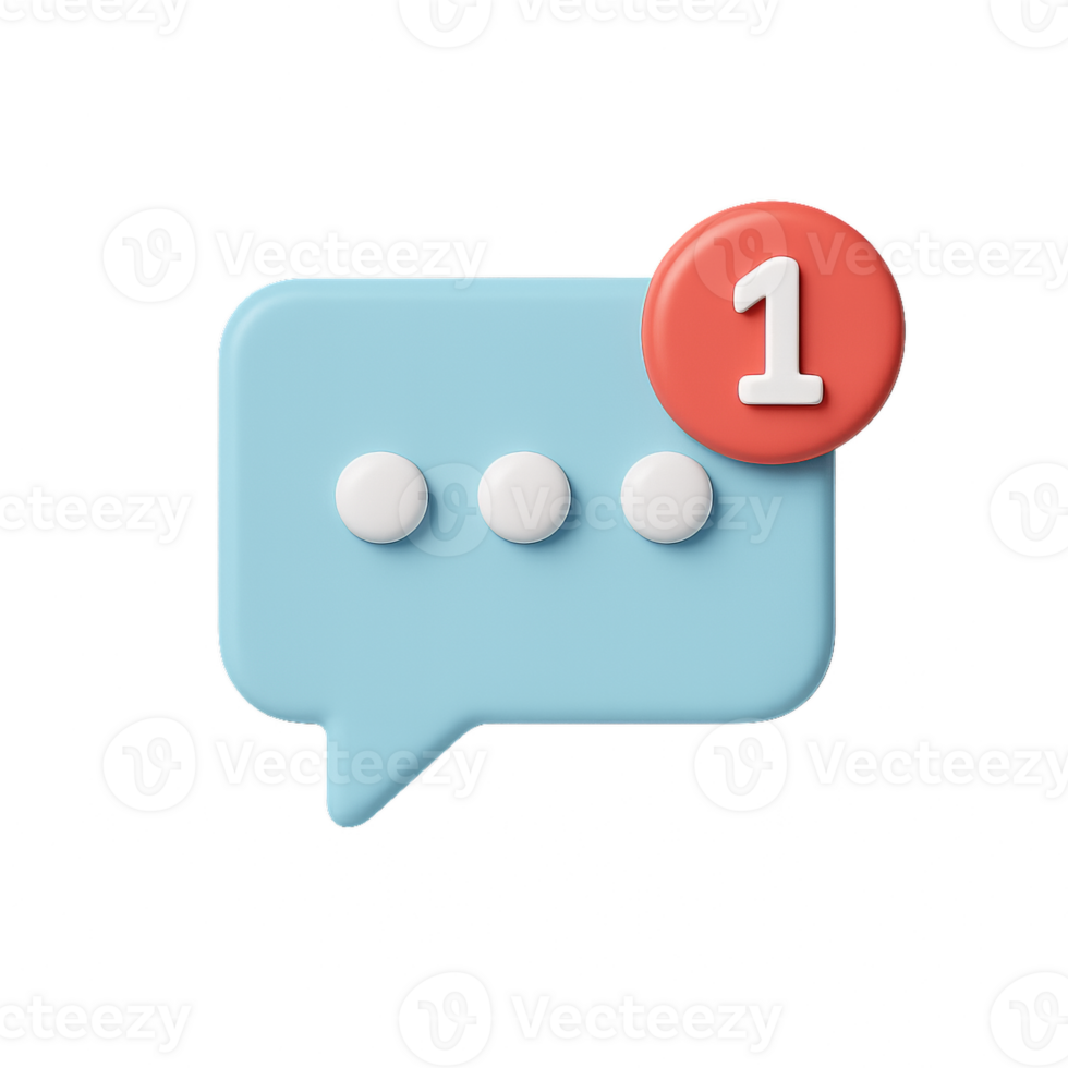 3D Notification Message Bubble Icon with Alert Symbol for Design Use png