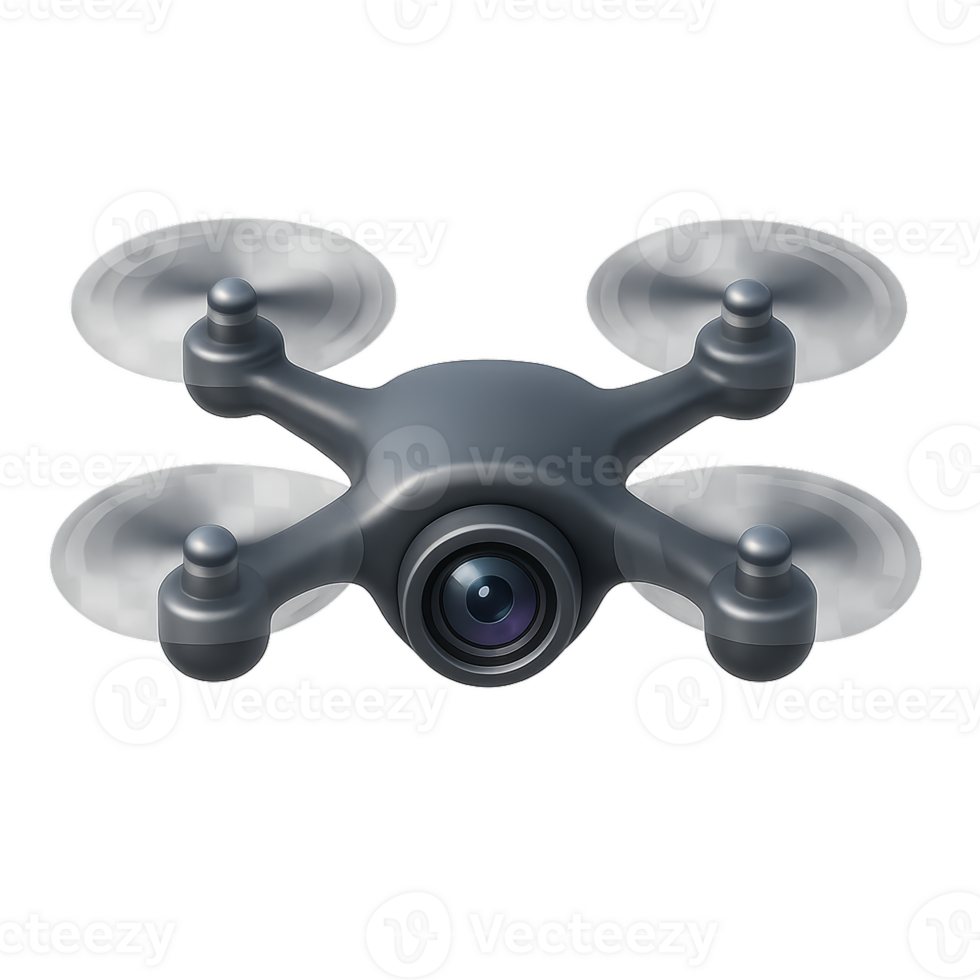 Simple Iconic Drone Design with Camera and Four Propellers png