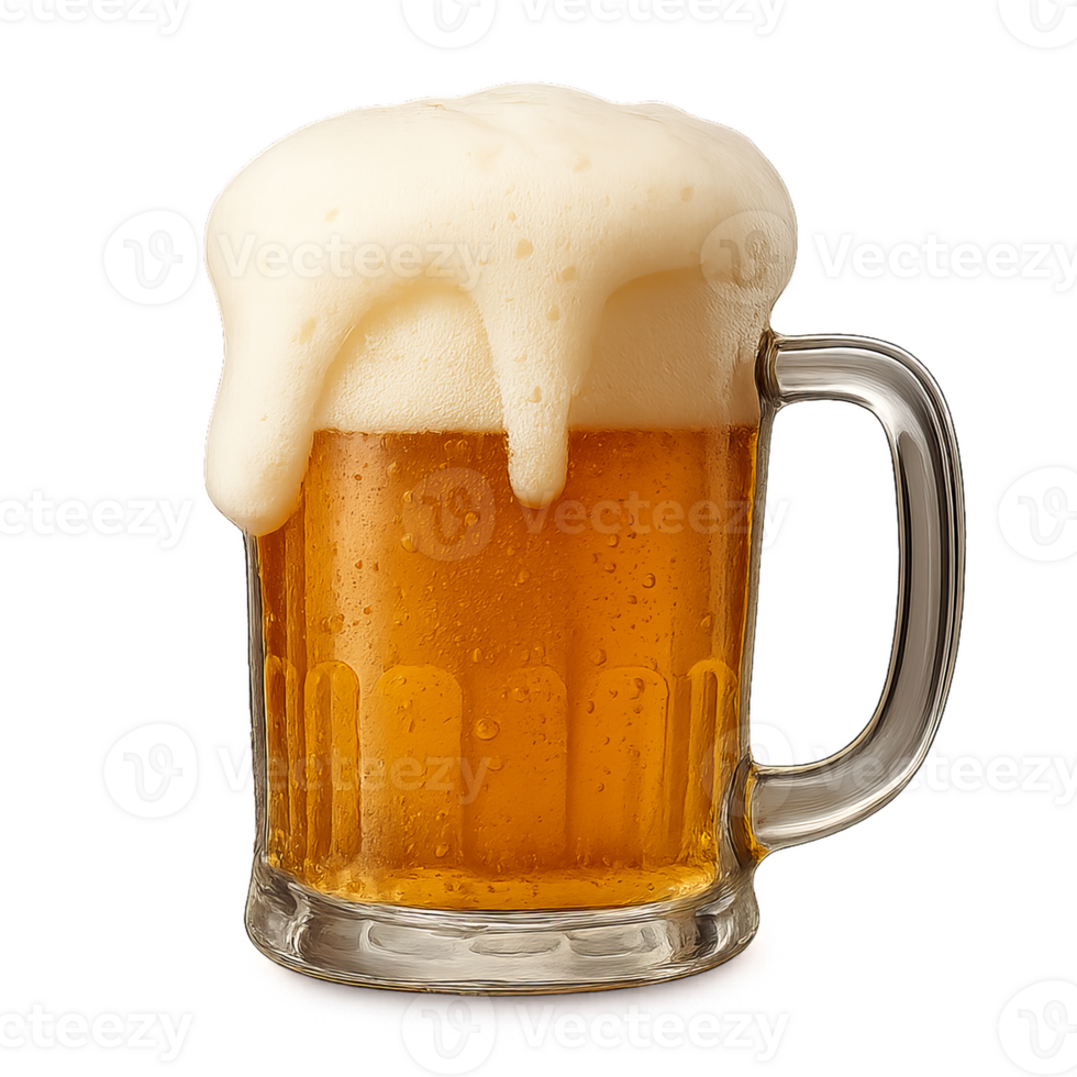 Frothy Mug of Beer with Creamy Foam Top and Golden Liquid png