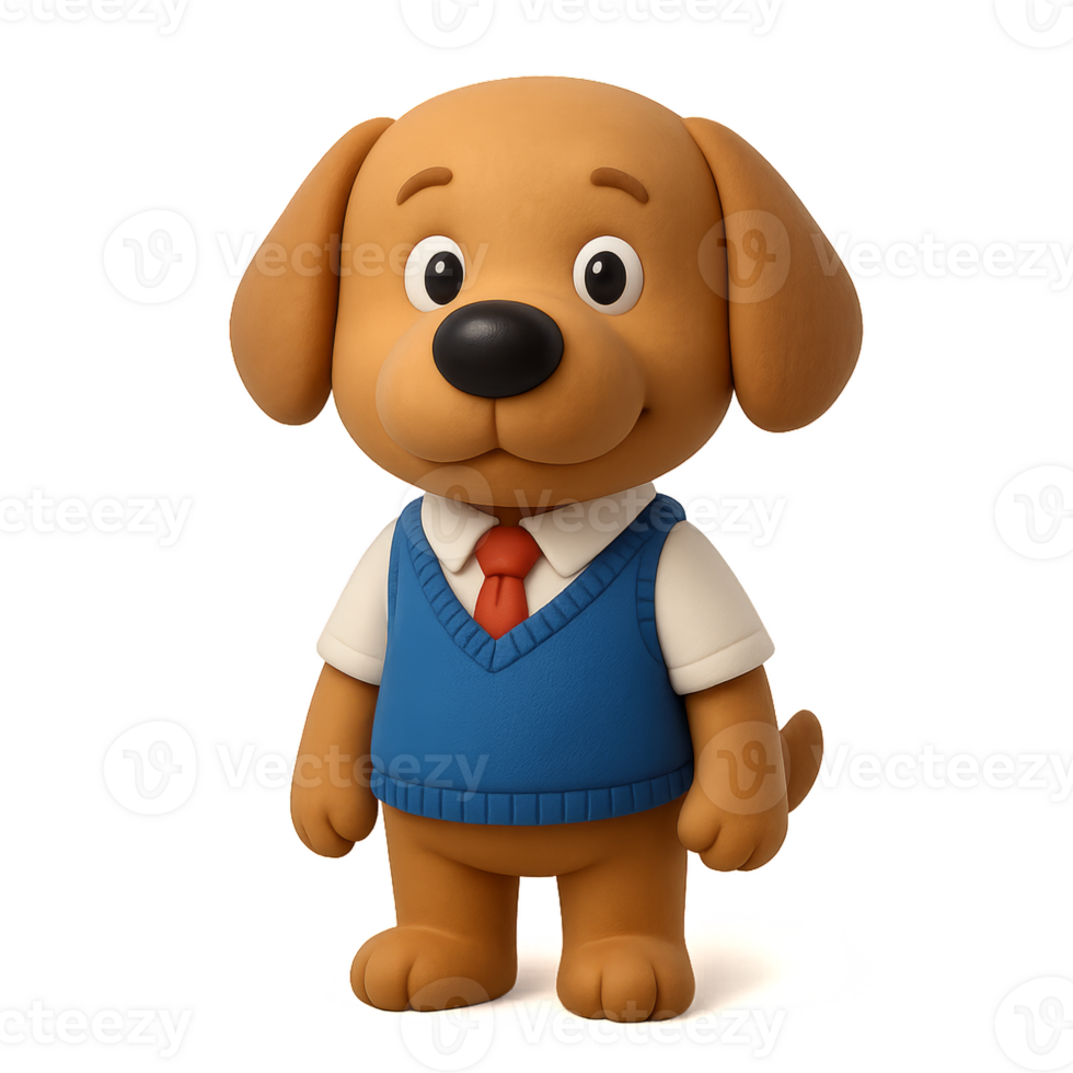 Cheerful Cartoon Dog Scholar in Sweater Vest and Tie Design png