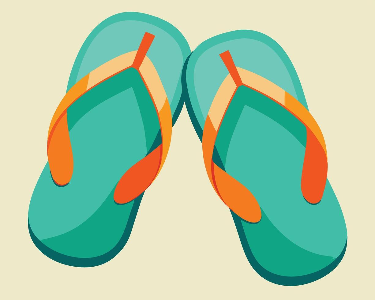 Turquoise Flip Flops with Orange Straps on a Cream Background vector