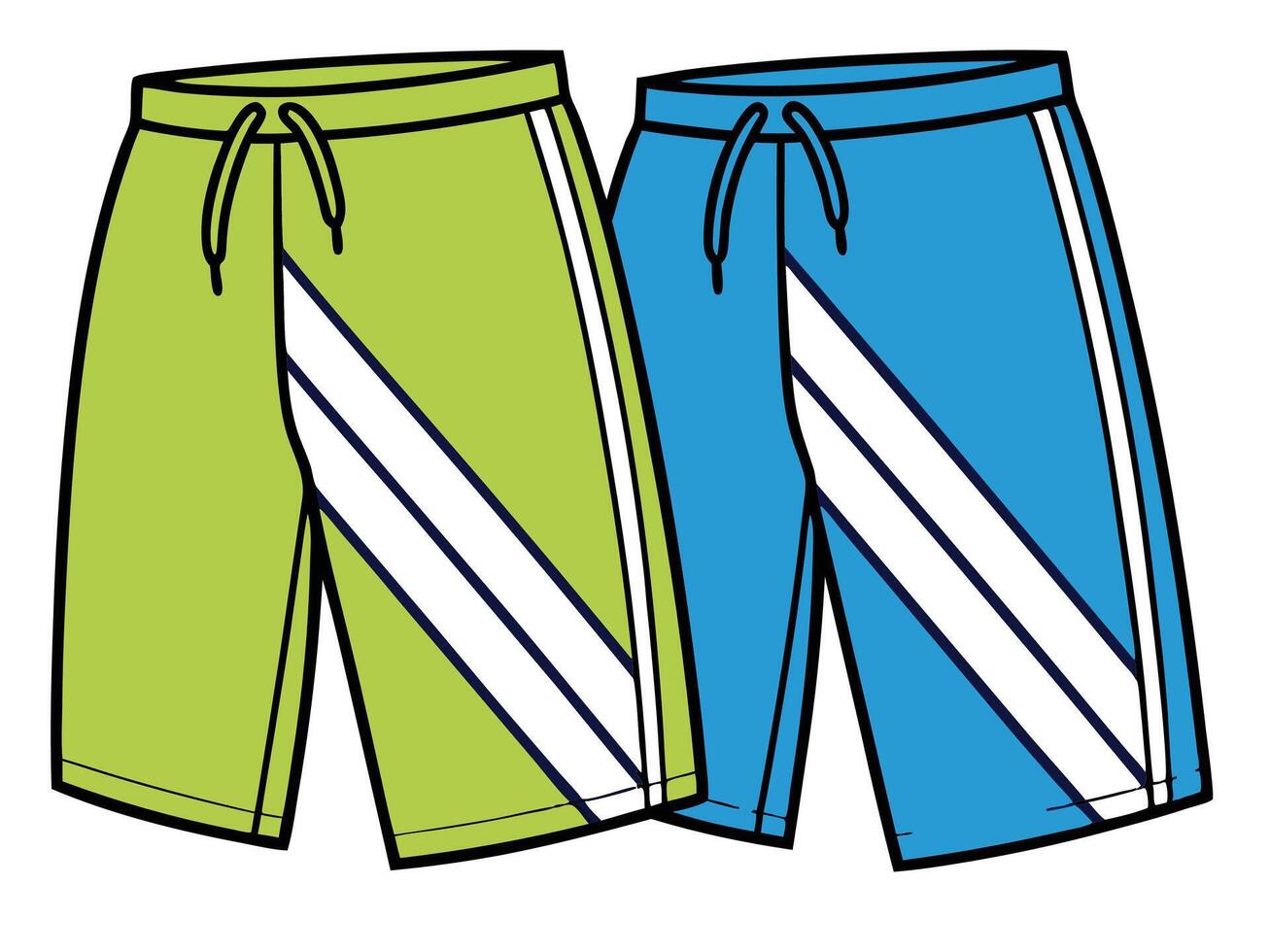 Cartoon Illustration of Green and Blue Swim Trunks with White Stripes vector