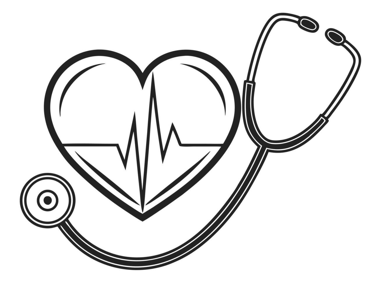 Heartbeat in Heart Shape with Stethoscope Medical Icon in Black and White vector