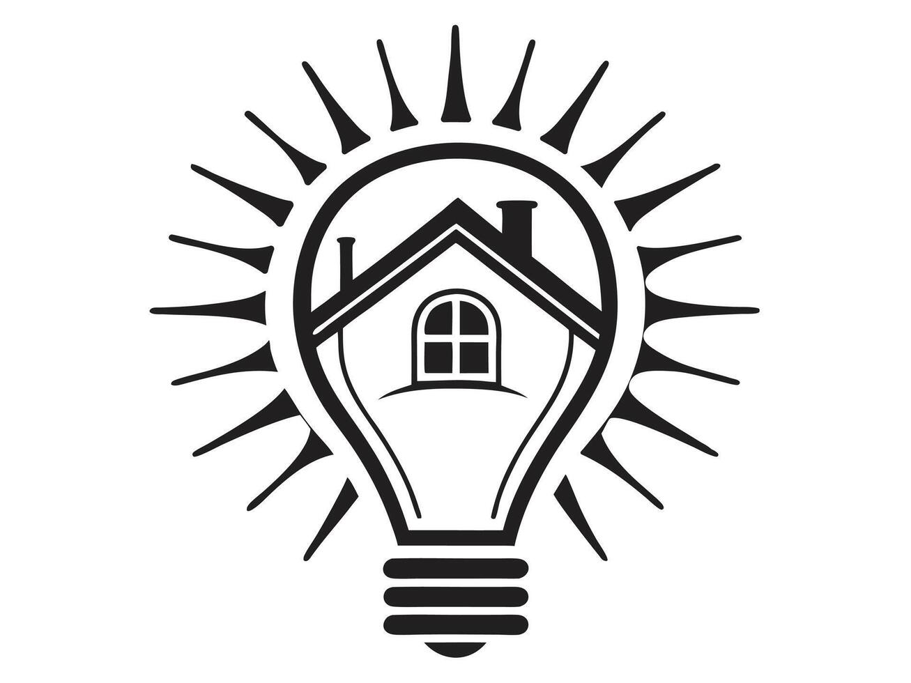 Innovative Real Estate A House Inside a Lightbulb with Radiating Light vector