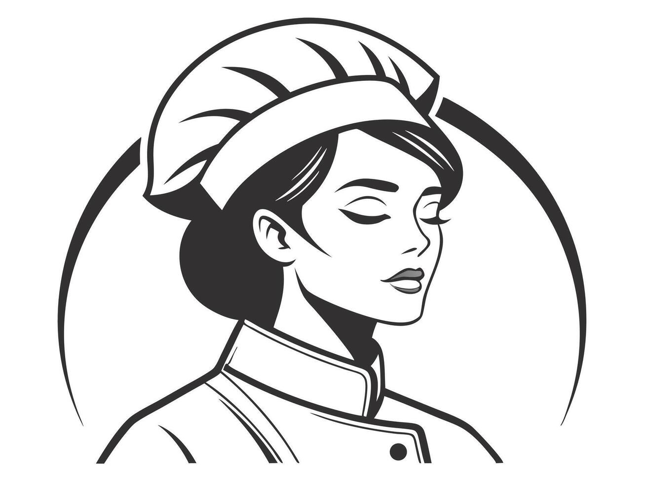 Elegant Woman Chef in Monochrome with Closed Eyes and Professional Attire vector