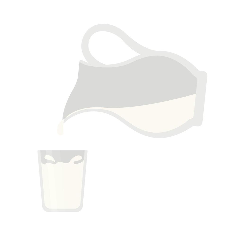 milk pitcher pouring into glass flat cartoon illustration vector