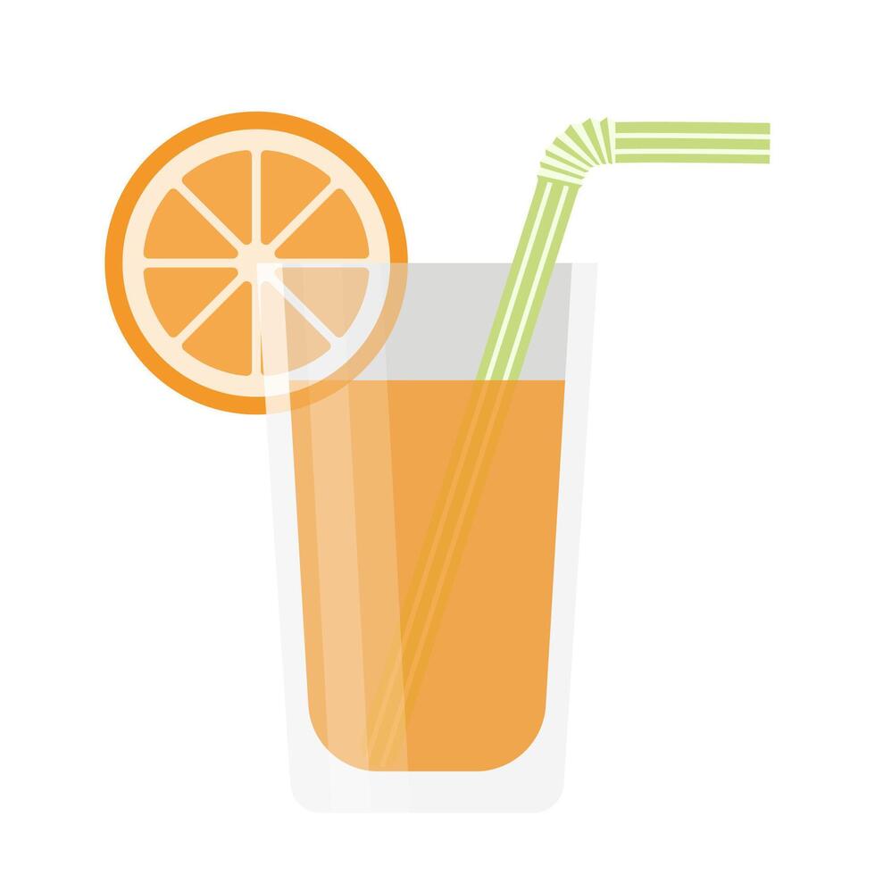 orange juice in glass with straw and slice cartoon illustration vector