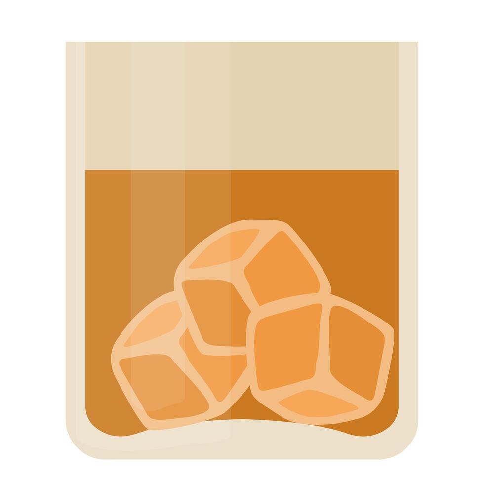 whiskey glass with ice cubes flat cartoon illustration vector