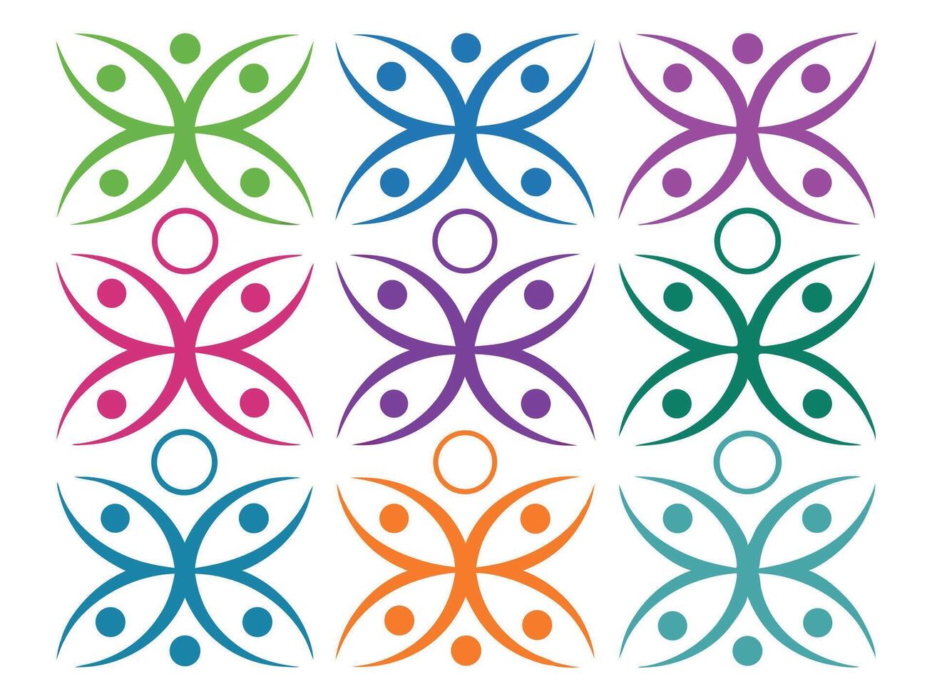 Colorful Abstract Figures in a Grid Pattern on a White Background vector