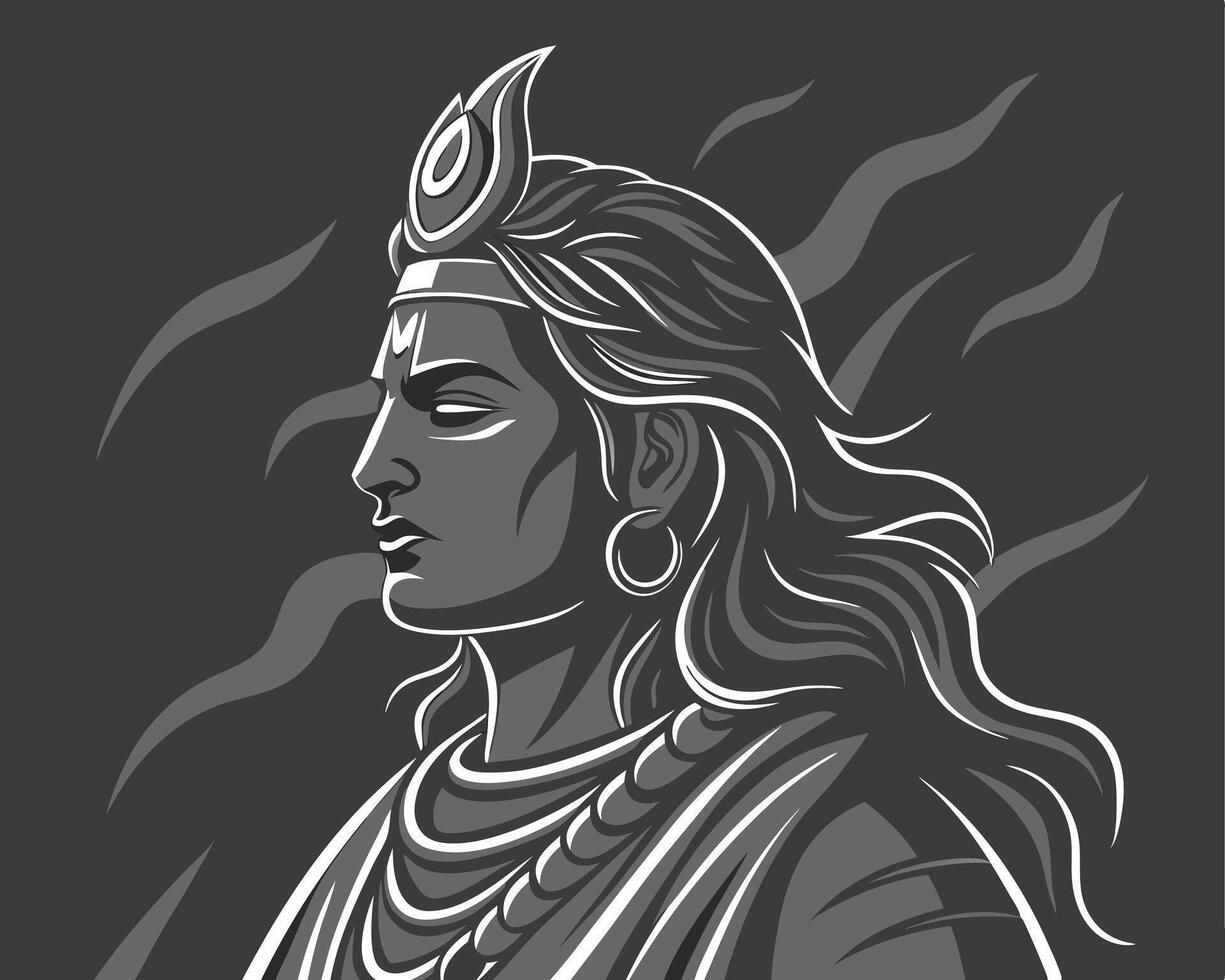 Shiva Profile Portrait in Monochrome Style grayscale profile vector