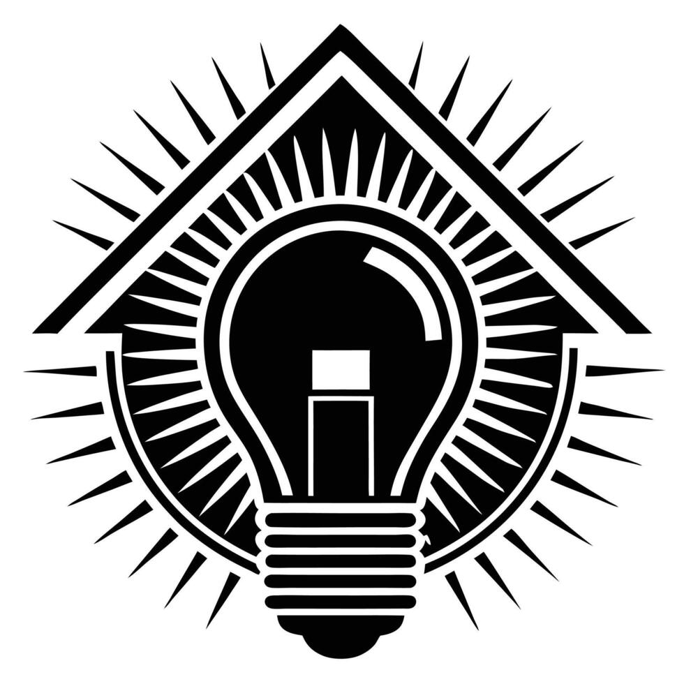 Innovative Home Lighting Solution A Lightbulb Nestled Under a House Roof vector
