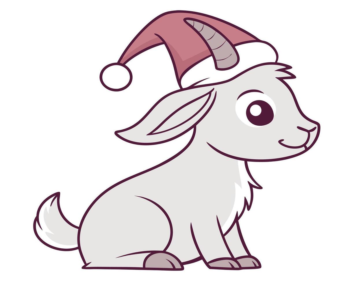 Cartoon Goat Wearing a Santa Hat Sitting Down and Smiling vector