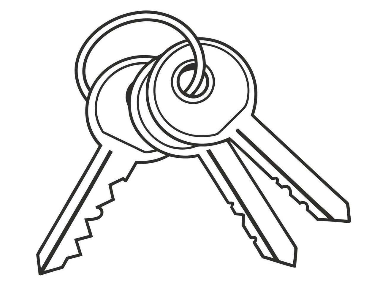Simple Black and White Line Drawing of Three Keys on a Ring vector