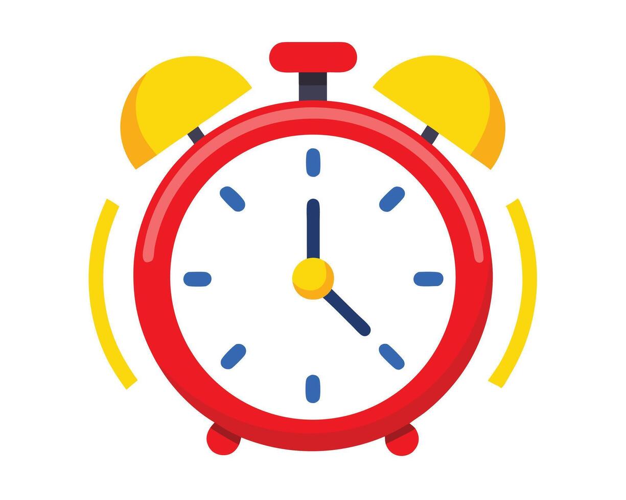Vibrant Red Alarm Clock with Yellow Bells Ringing on White Background vector