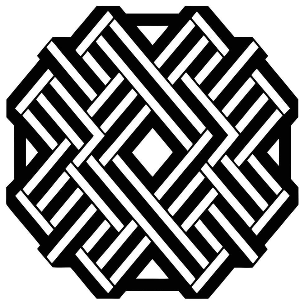 Abstract Black and White Interwoven Pattern with Octagonal Border and Central Square vector