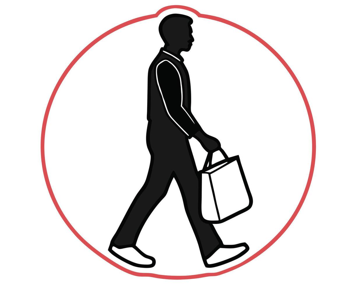 Man Walking with Shopping Bag Inside a Red Circle Graphic vector