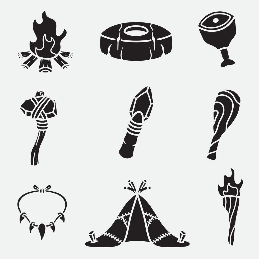 set of stone age primitive good for icon, symbol, logo, element design, silhouette design, etc vector