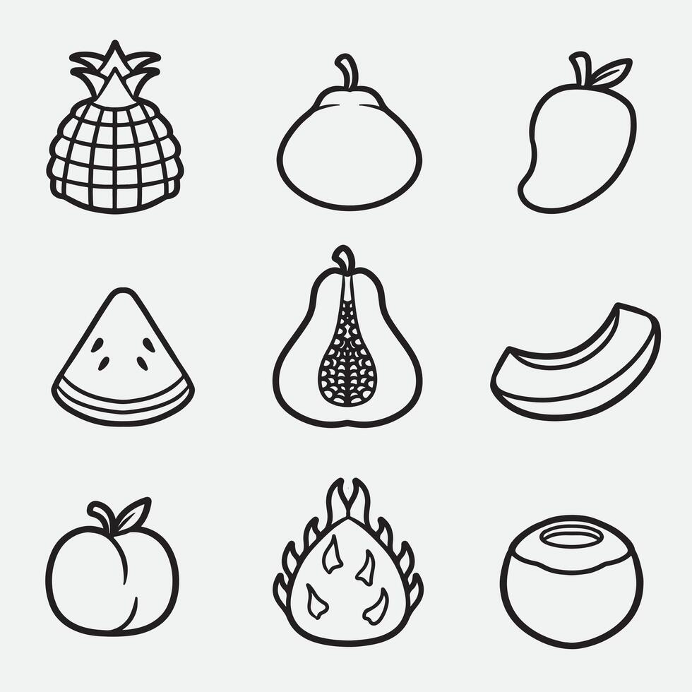 set of fruits with outline style good for symbol, icon, coloring page, coloring book, element design, etc vector