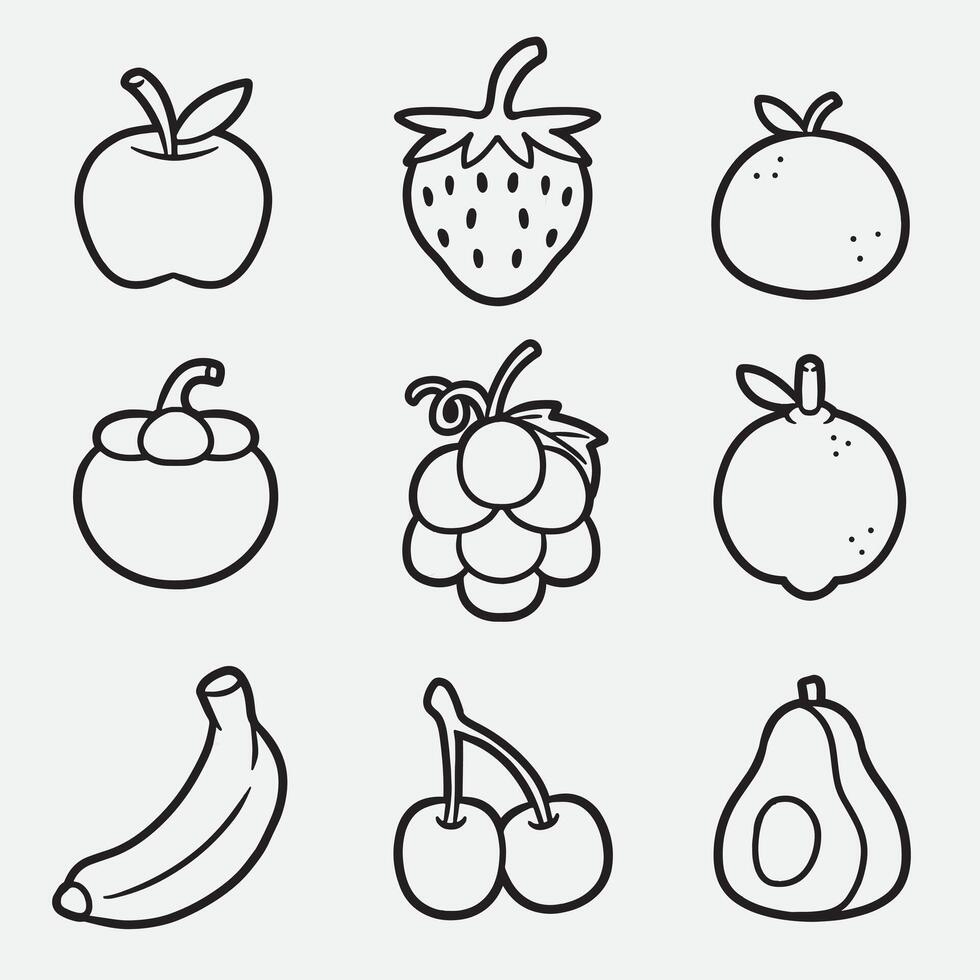 set of fruit with outline style good for icon, symbol, element design, coloring page, coloring book, etc vector