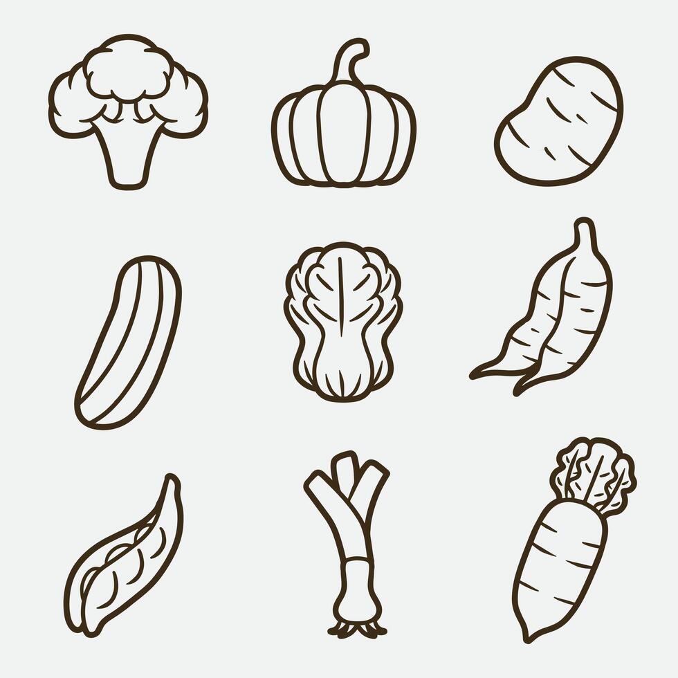 set of vegetables with outline style good for symbol, icon, coloring page, coloring book, element design, etc vector