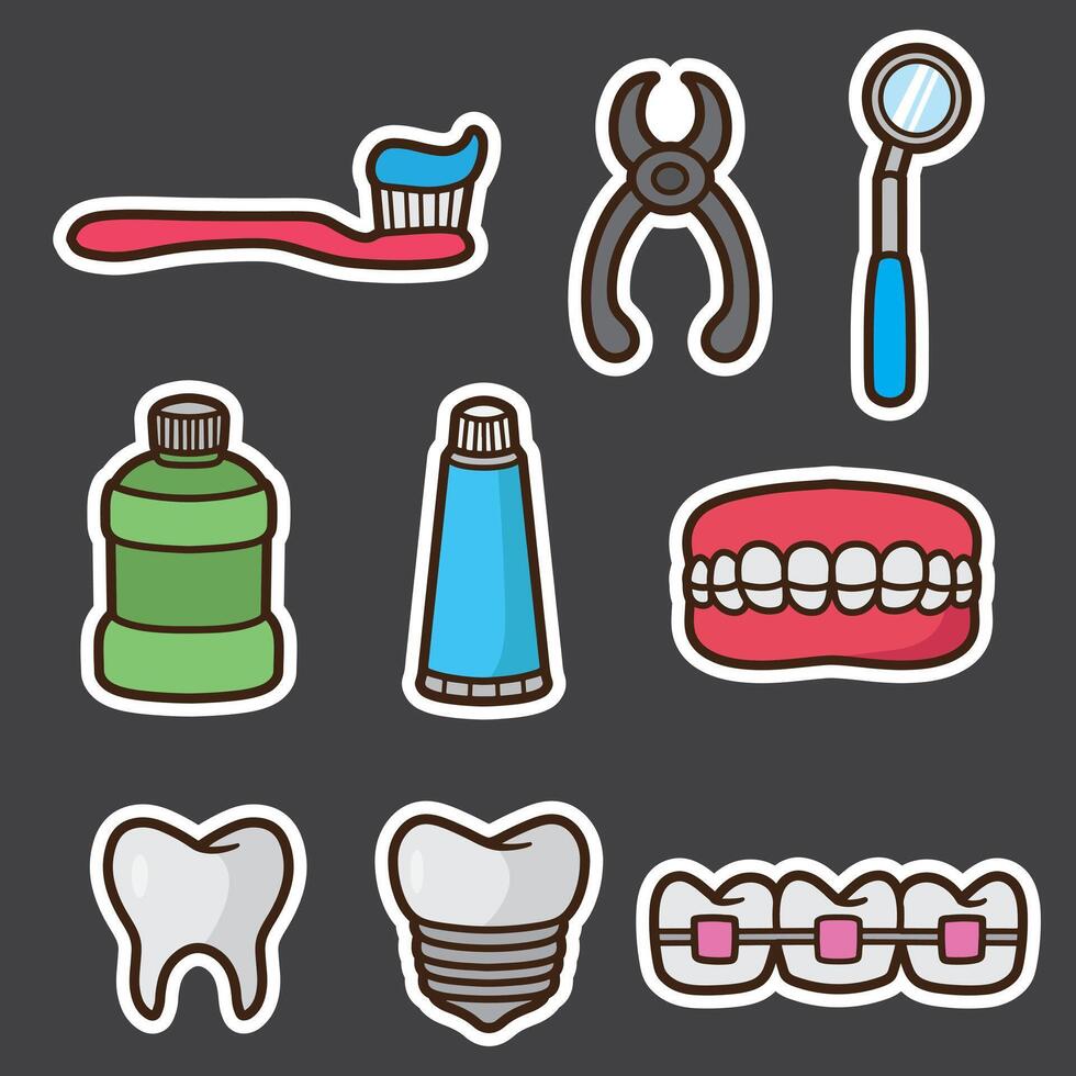 set of dentist equipment good for sticker, badge, element design, icon, printable, etc vector